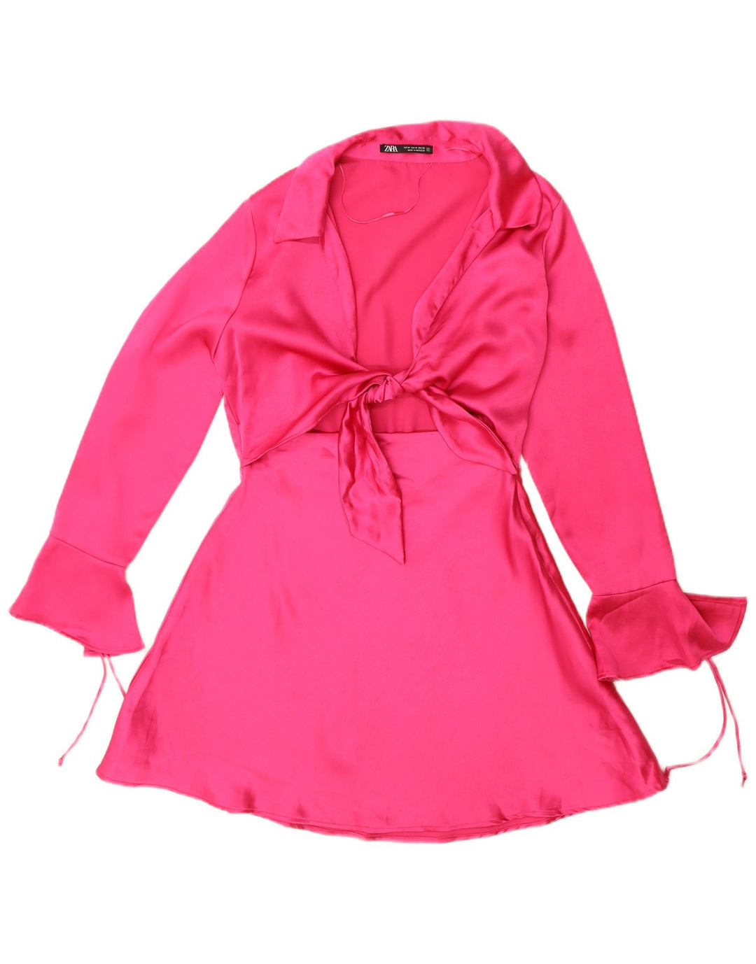Rochie în formă de A cu mânecă lungă pentru femei Zara UK 14 Poliester roz mediu