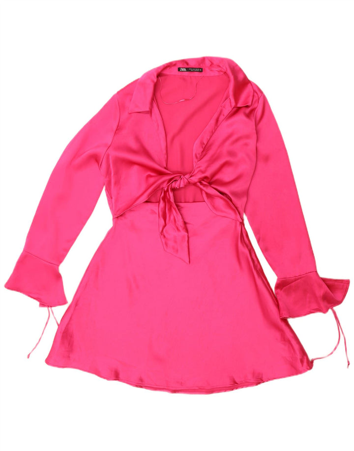 Rochie în formă de A cu mânecă lungă pentru femei Zara UK 14 Poliester roz mediu
