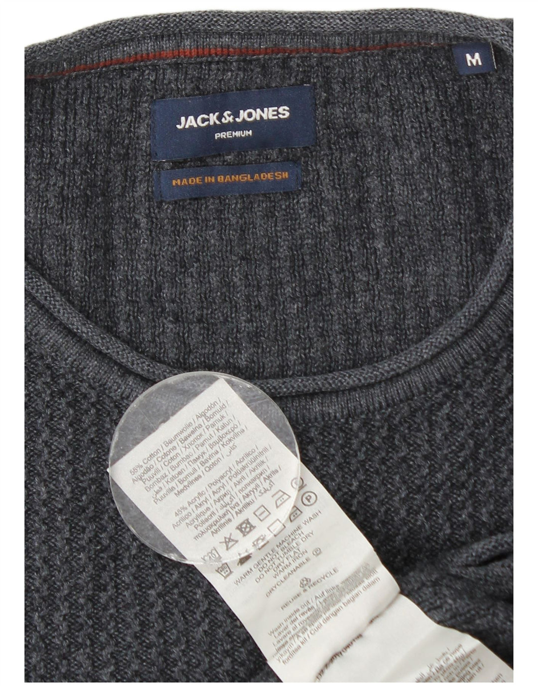 Pulover Jack & Jones pentru bărbați cu gât roșu, bumbac mediu albastru bleumarin