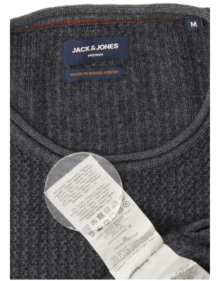 Pulover Jack & Jones pentru bărbați cu gât roșu, bumbac mediu albastru bleumarin