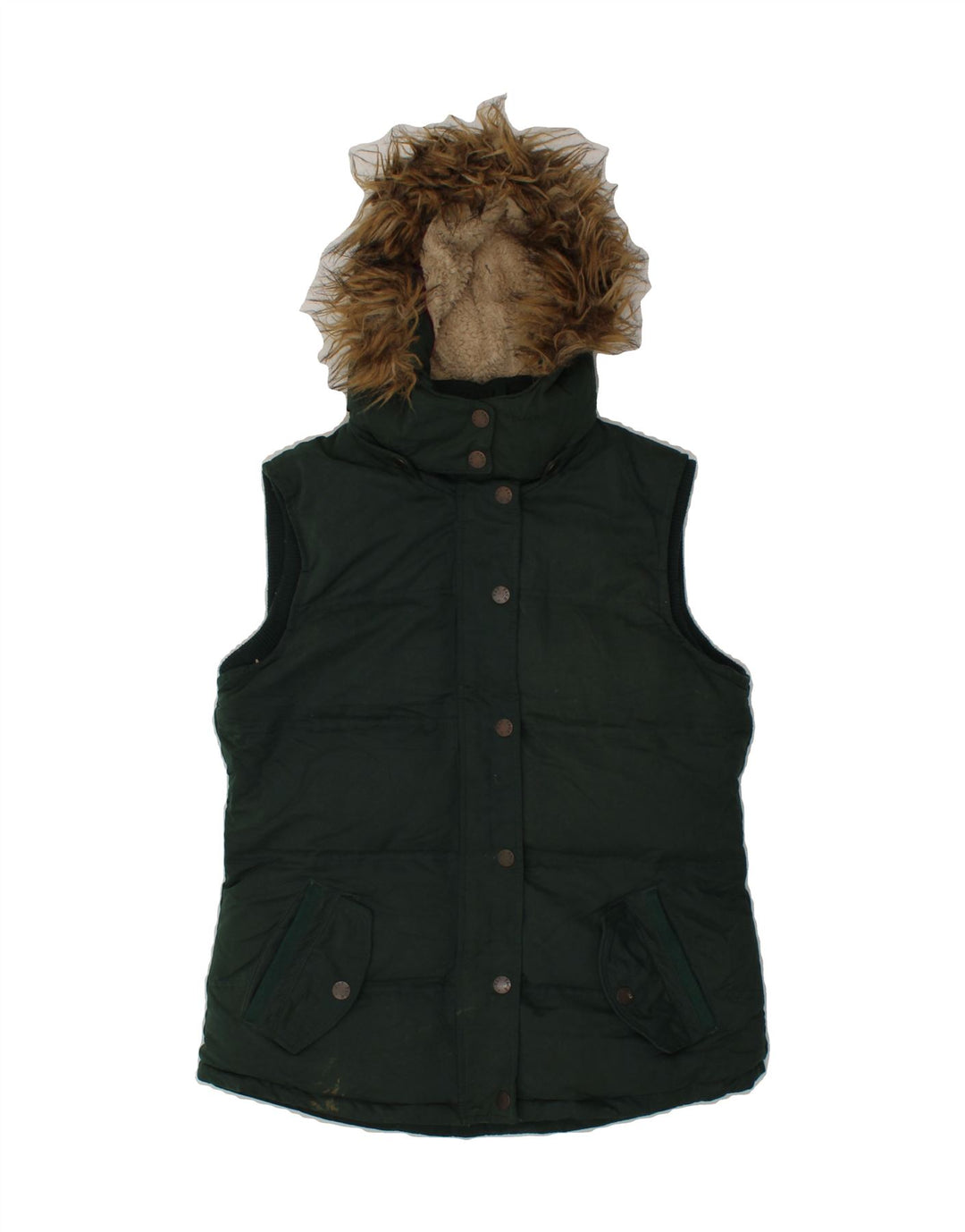FAT FACE Womens Hooded Padded Gilet UK 12 Medium Green Polyester Vintage Fat Face and Second-Hand Fat Face from Messina Hembry 