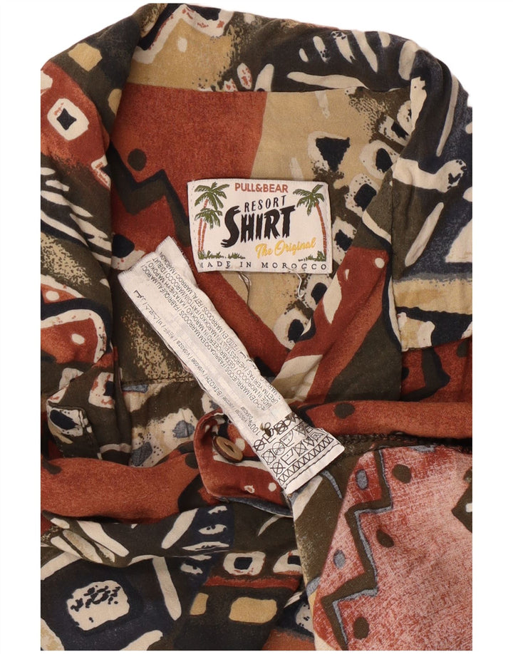 Cămașă pentru bărbați Pull & Bear cu mânecă scurtă, mare, multicoloră, geometrică, viscoză