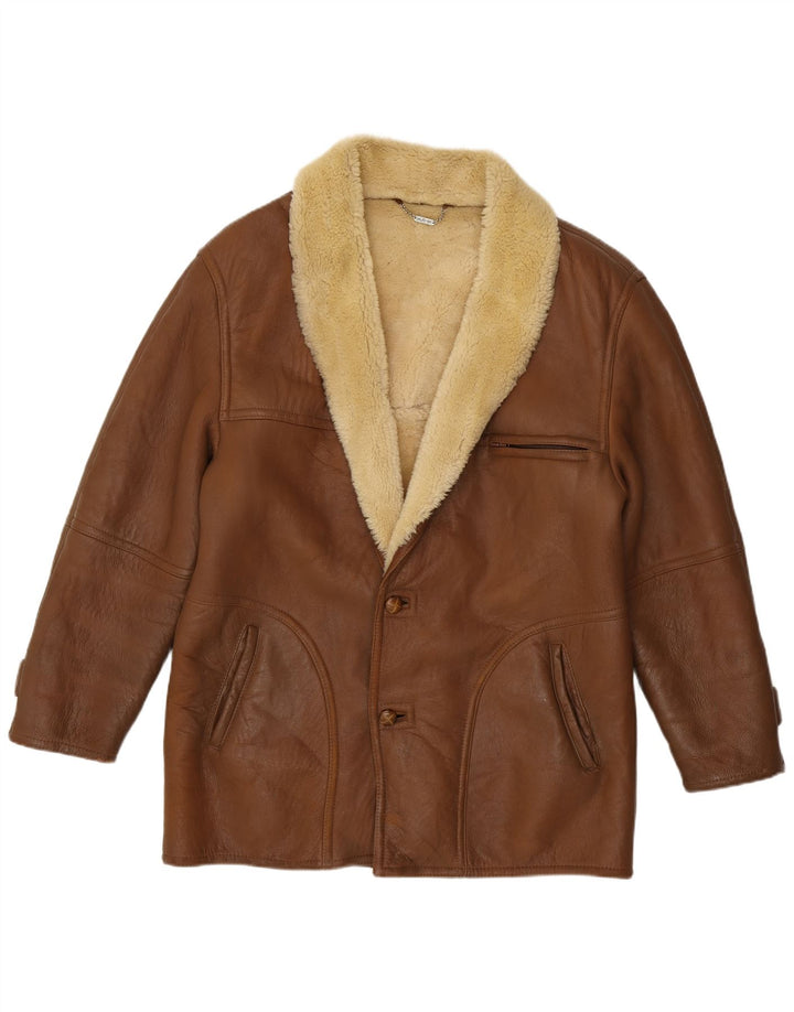 Jachetă din shearling pentru bărbați Mabrun IT 48, maro mediu, piele color bloc