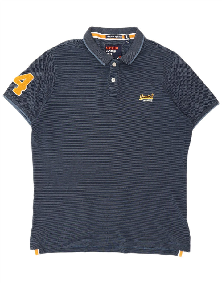 SUPERDRY Tricou polo clasic pentru bărbați, 3XL, bleumarin, cu dungi