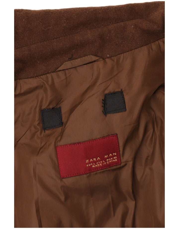 Jachetă bomber din tricot pentru bărbați Zara UK 40 mare, maro, lână color bloc