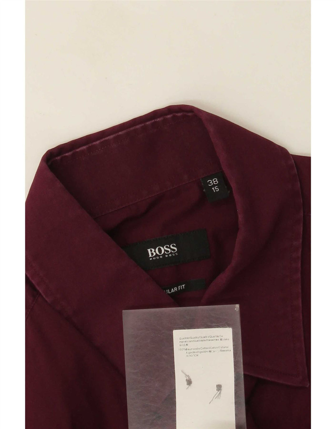 Cămașă pentru bărbați Hugo Boss Regular Fit Mărimea 38 15 Bumbac Burgundy mediu