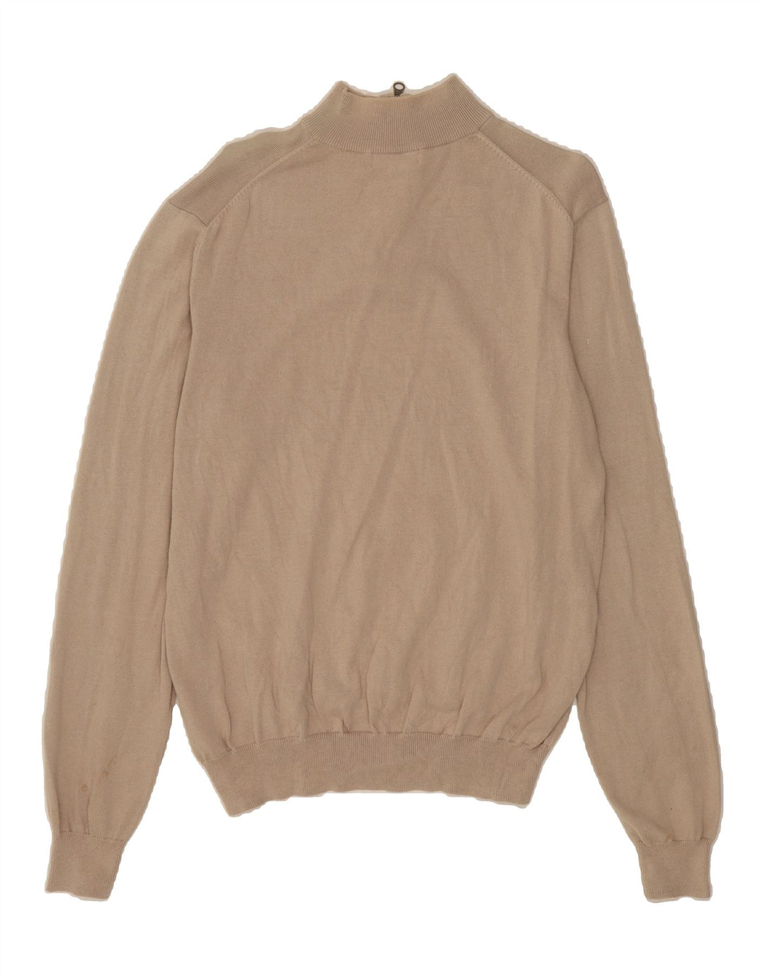 LYLE & SCOTT Mens Zip Neck Jumper Sweater Large Beige Cotton Vintage Lyle & Scott and Second-Hand Lyle & Scott from Messina Hembry 