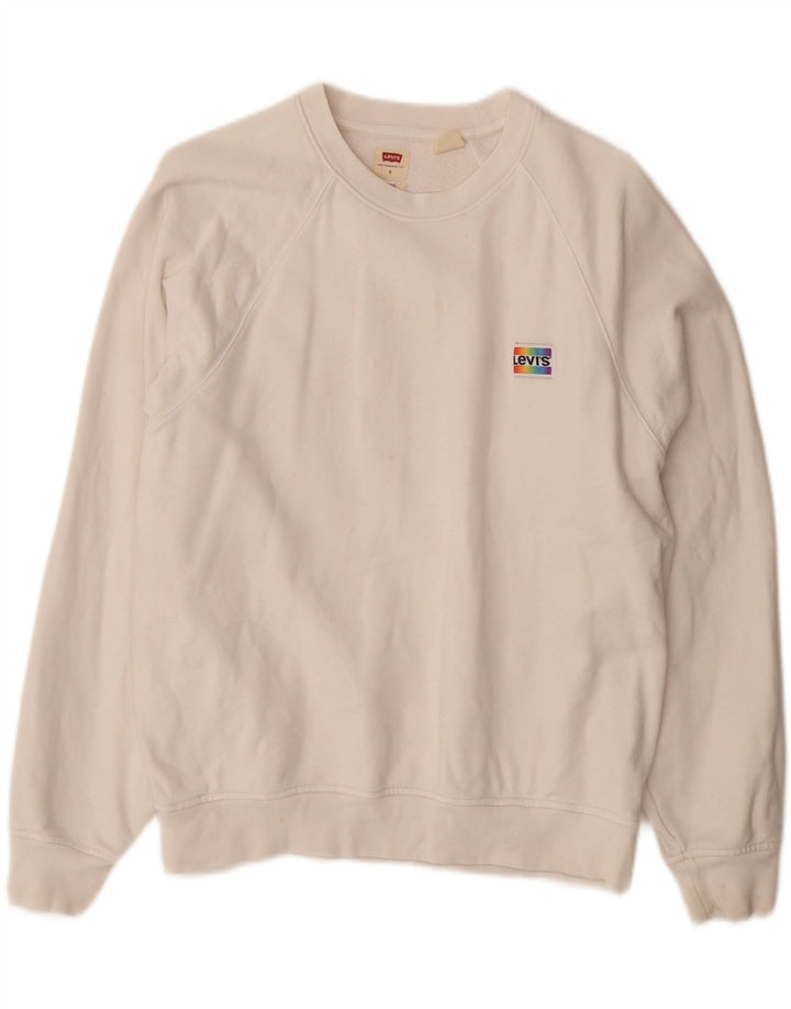 LEVI'S Mens Graphic Sweatshirt Jumper Small Off White Cotton Vintage Levi's and Second-Hand Levi's from Messina Hembry 