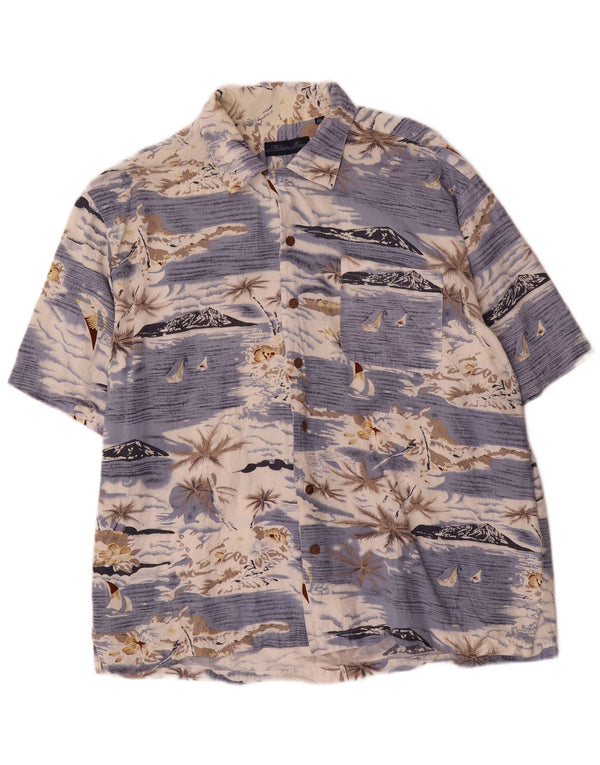 Cămașă cu mânecă scurtă hawaiană vintage pentru bărbați, raion albastru 2XL