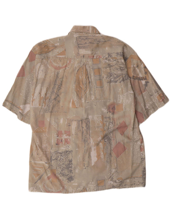 Cămașă Vintage pentru bărbați cu mânecă scurtă Mărimea 39/40 Medium Bej Geometric