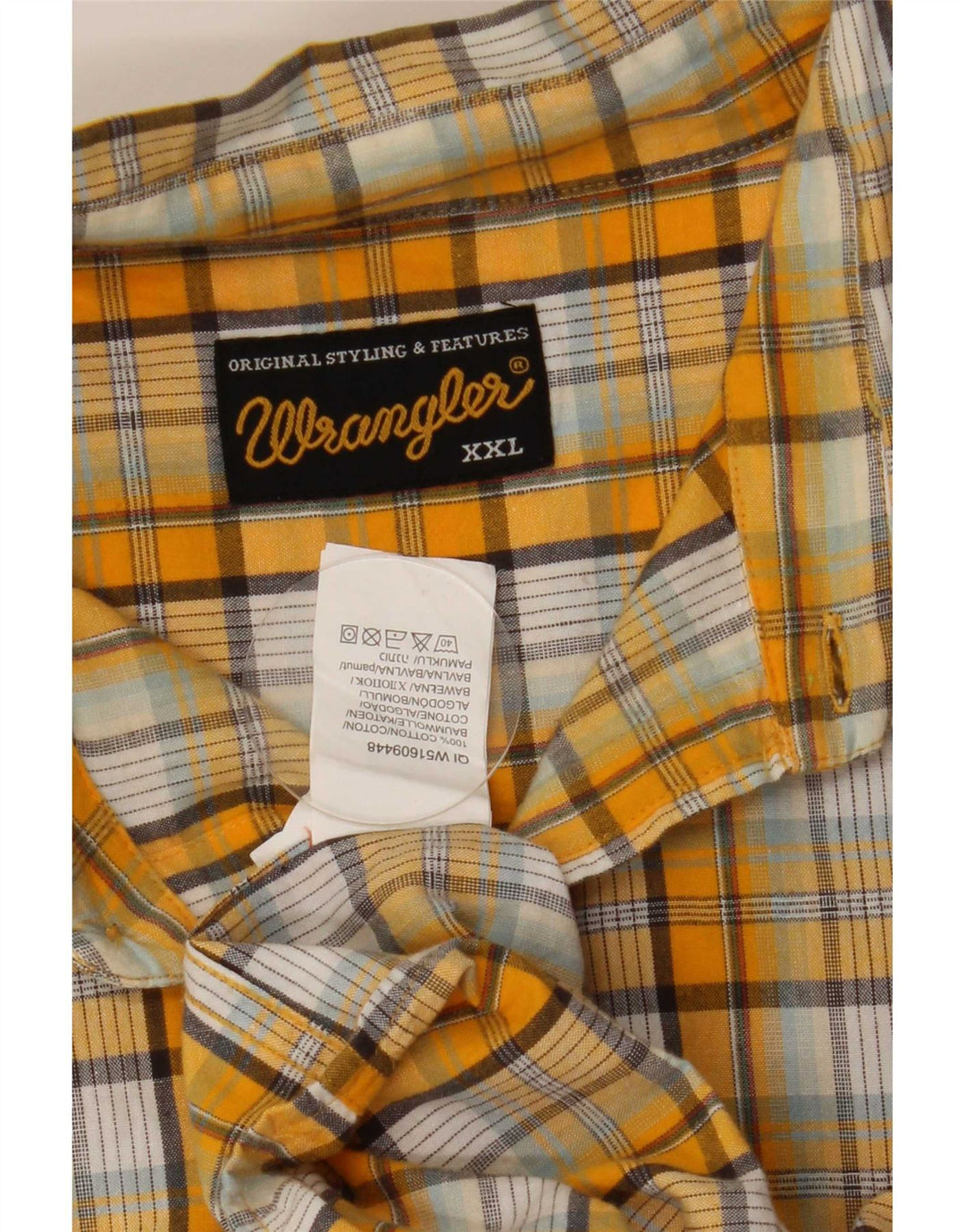 Cămașă cu mânecă scurtă pentru bărbați Wrangler 2XL, bumbac cu carouri galbene