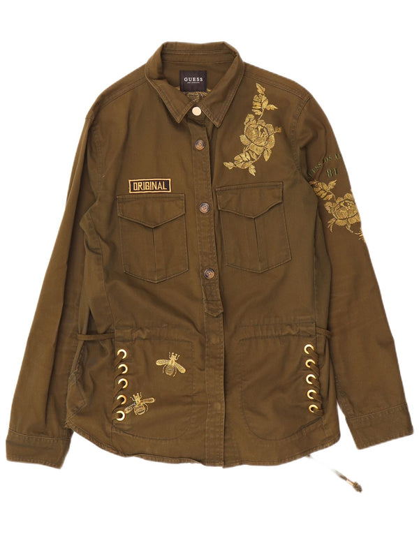 Jachetă militară cu grafică Guess pentru femei UK 12 Medium Khaki Floral