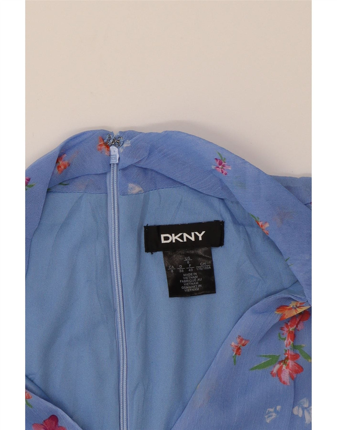 DKNY Womens Front Tie A-Line Dress US 8 Medium Blue Floral Polyester Vintage Dkny and Second-Hand Dkny from Messina Hembry 