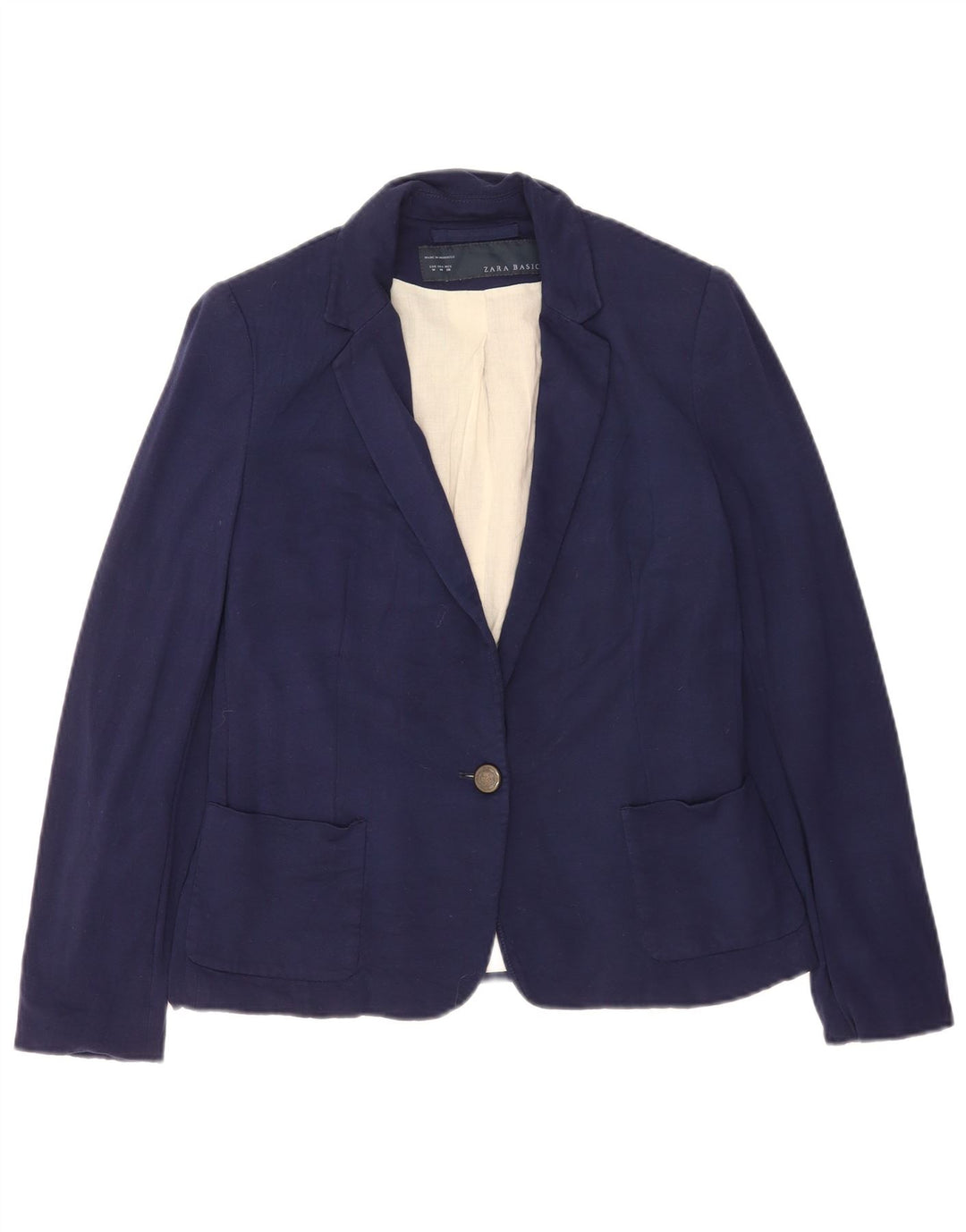 Blazer pentru femei Zara cu 1 nasture UK 12 Medium Bleumarin Viscoza