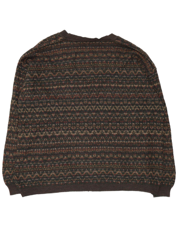 Pulover cardigan pentru bărbați Rodes 2XL maro lână geometrică