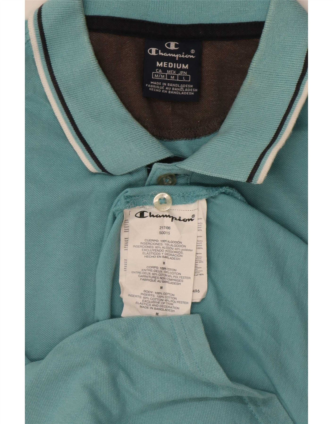 Tricou polo Champion pentru bărbați, bumbac cu dungi albastre medii