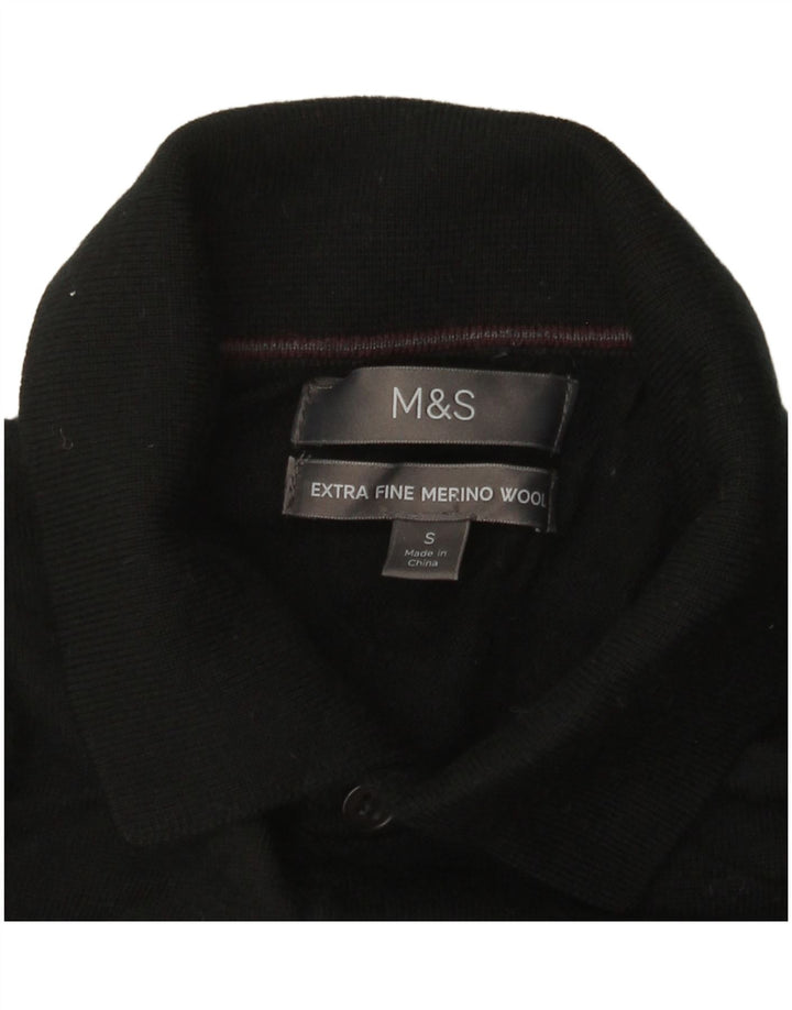 Pulover pentru bărbați Marks & Spencer, cu gât polo, lână merino mică, neagră