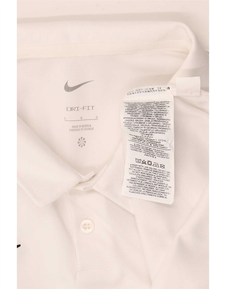 Tricou polo Nike Dri Fit pentru bărbați, mare, alb, din poliester