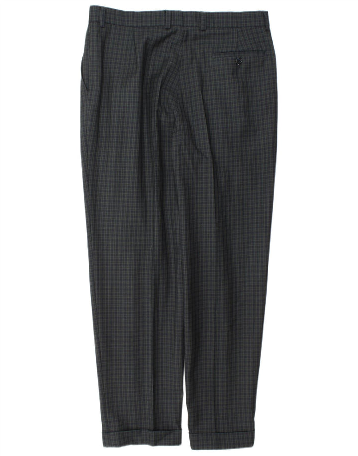 Marks & Spencer Pantaloni de costum slim pentru bărbați L34 L31 Lână cu carouri bleumarin