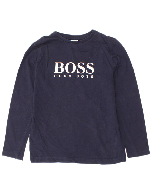 Top grafic pentru baieti Hugo Boss cu maneca lunga 7-8 ani, bumbac, albastru bleumarin