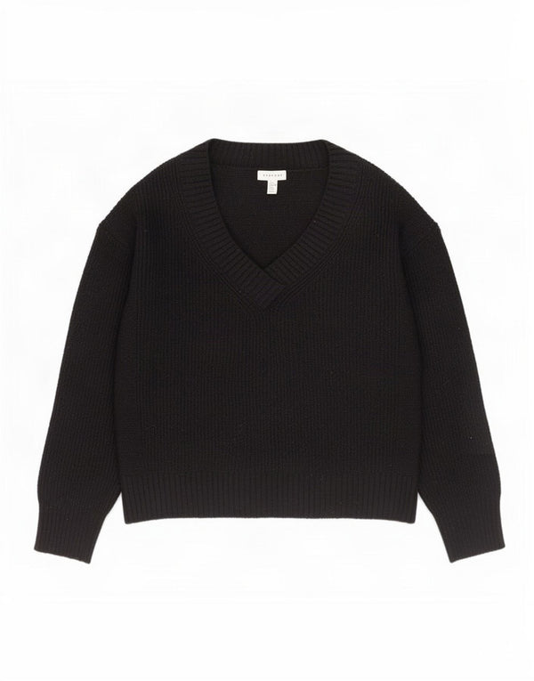 Topshop Pulover supradimensionat pentru femei cu decolteu în V UK 6 XS Acrilic negru