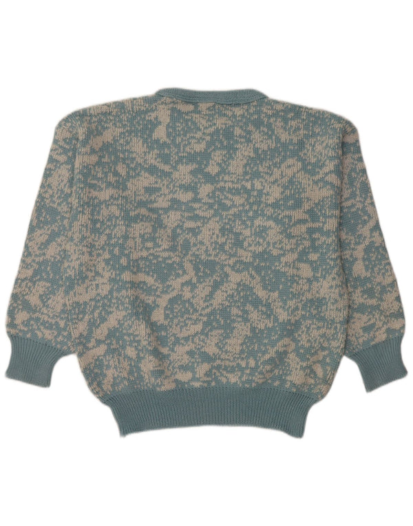 Pulover vintage pentru femei cu model abstract, cu gâtul turn, pulover UK 16, mare, albastru