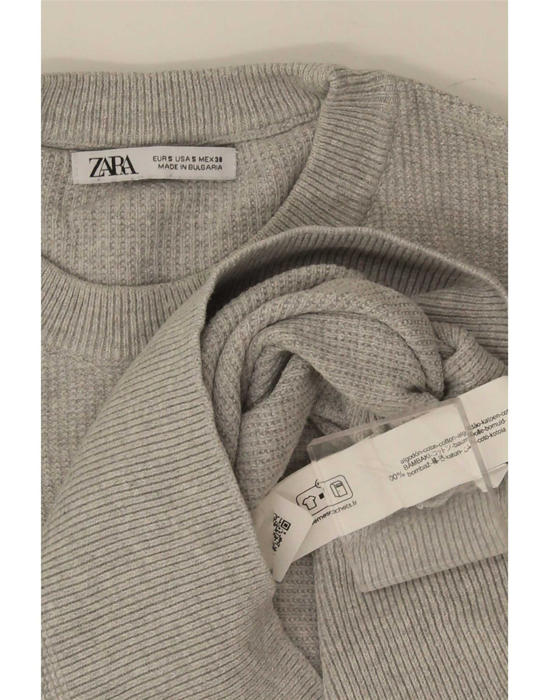 Pulover pentru bărbați Zara, cu decolteu, mic, gri, bumbac