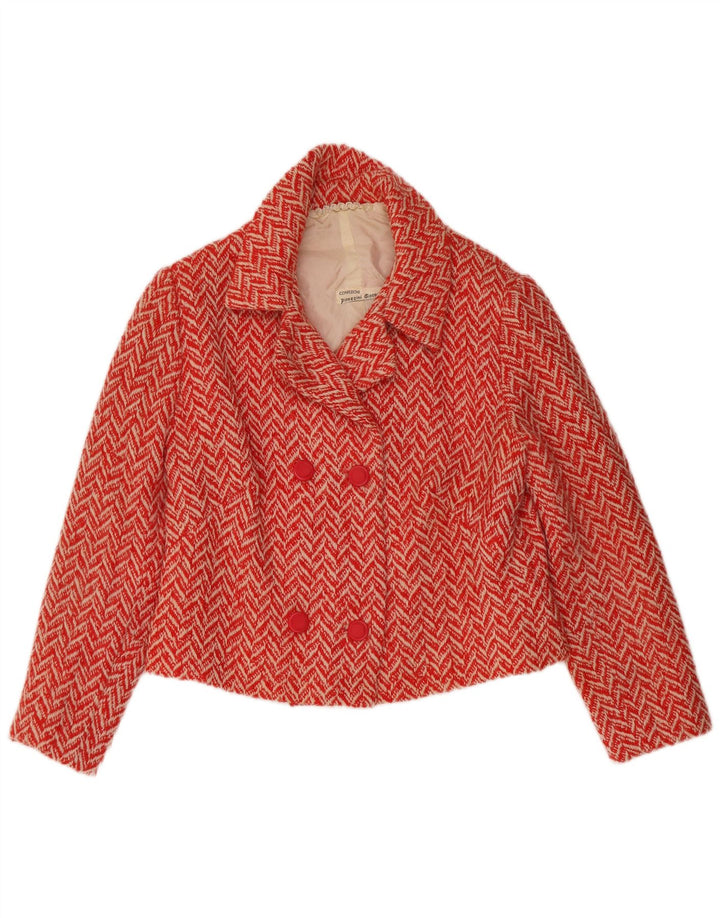 Jachetă vintage pentru femei crop la dublu piept UK 12 Medium Red Chevron