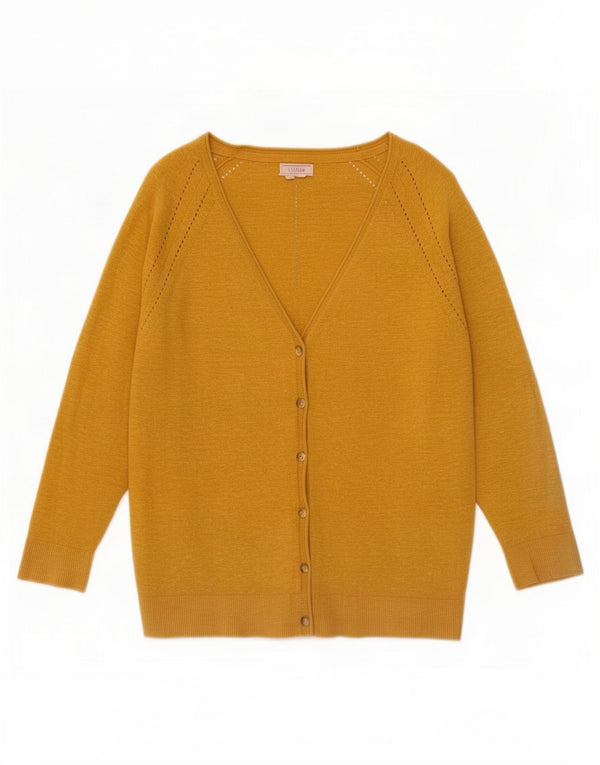 Pulover cardigan pentru femei Fat Face cu mâneci 3/4 UK 10 Bumbac galben mic
