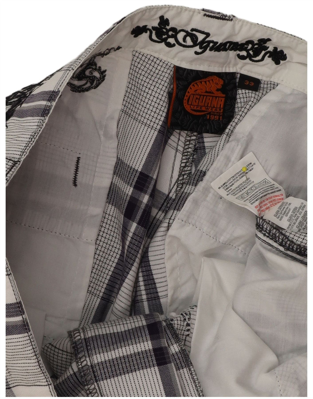 Pantaloni scurți chino pentru bărbați Iguana W33, bumbac cu carouri, albastru bleumarin mediu