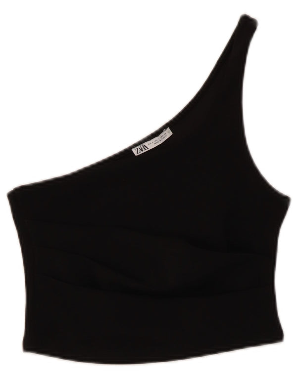Top Crop pentru un umăr pentru femei Zara UK 8 Poliester negru mic