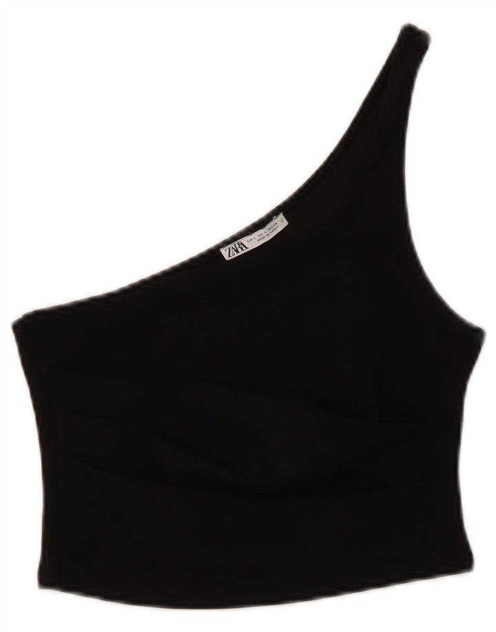 Top Crop pentru un umăr pentru femei Zara UK 8 Poliester negru mic