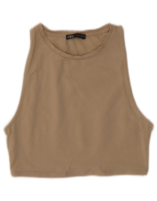 ZARA Womens Crop Top UK 12 Medium Beige Cotton