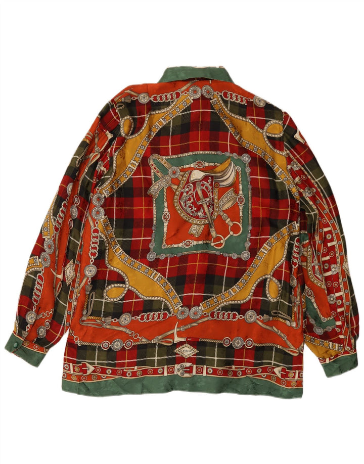 Bluză de cămașă cu model abstract pentru femei vintage UK 14 mare, multicoloră