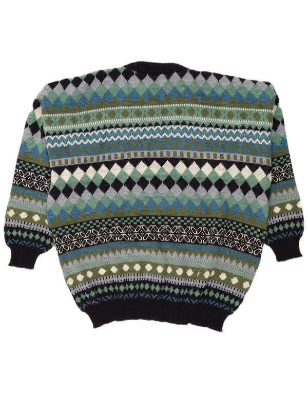 Pulover VINTAGE pentru bărbați cu gât crew pulover mediu multicolor geometric