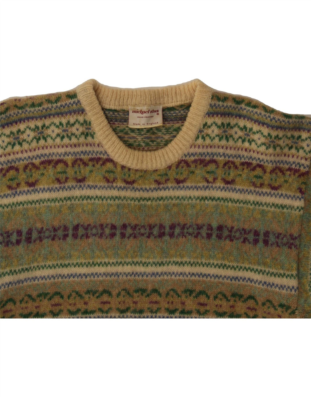 MICHAEL ROSS Pulover pentru bărbați cu gât crew pulover mic verde Fair Isle