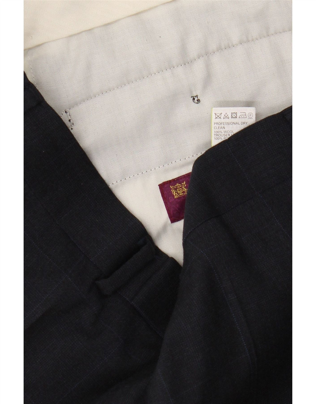 Marks & Spencer Pantaloni drepți pentru bărbați L38 L29 Lână cu carouri bleumarin