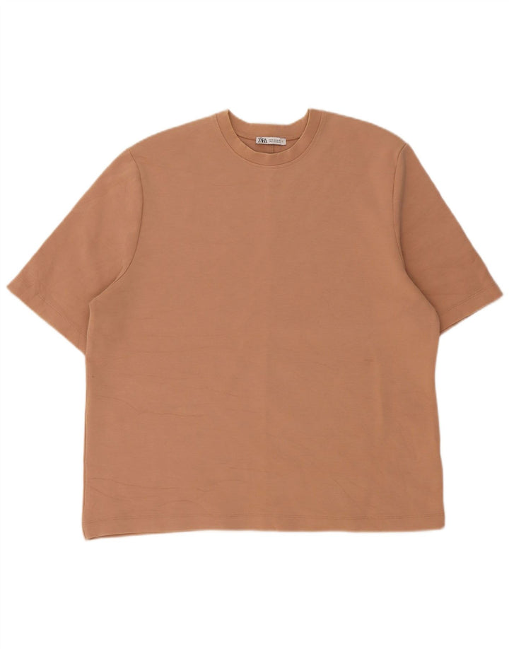 Tricou pentru bărbați Zara Top Mediu Bej Bumbac