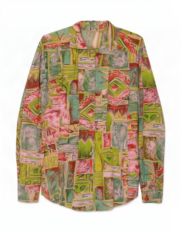 Cămașă vintage pentru femei UK 16 mare, multicoloră, geometrică