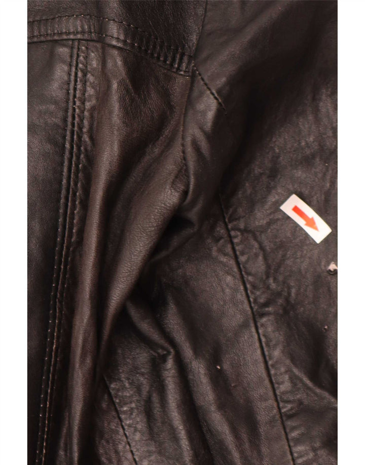 Jachetă vintage din piele cu 3 nasturi pentru femei IT 44 Medium Black