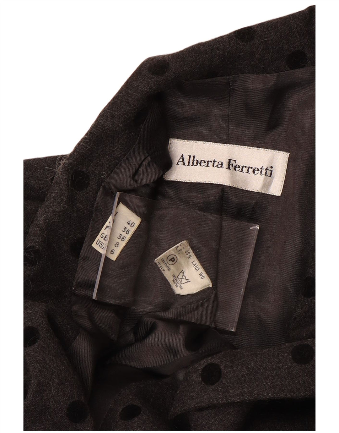 ALBERTA FERRETTI pardesiu pentru femei UK 8 mic gri din lână cu buline
