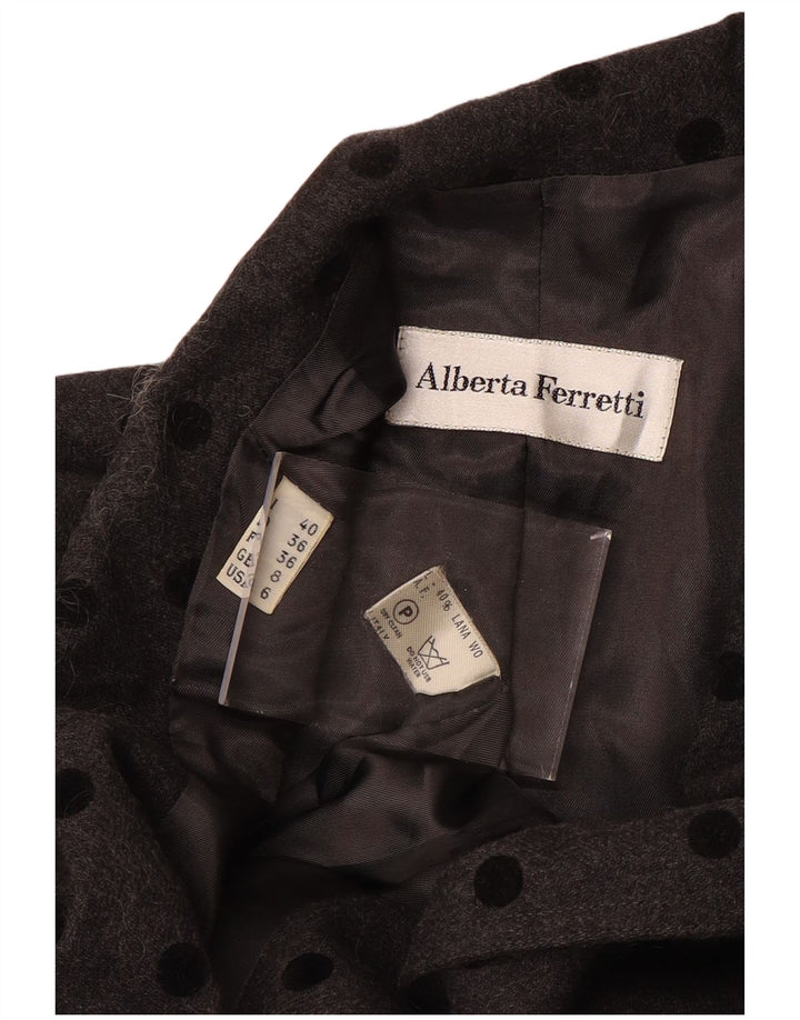 ALBERTA FERRETTI pardesiu pentru femei UK 8 mic gri din lână cu buline
