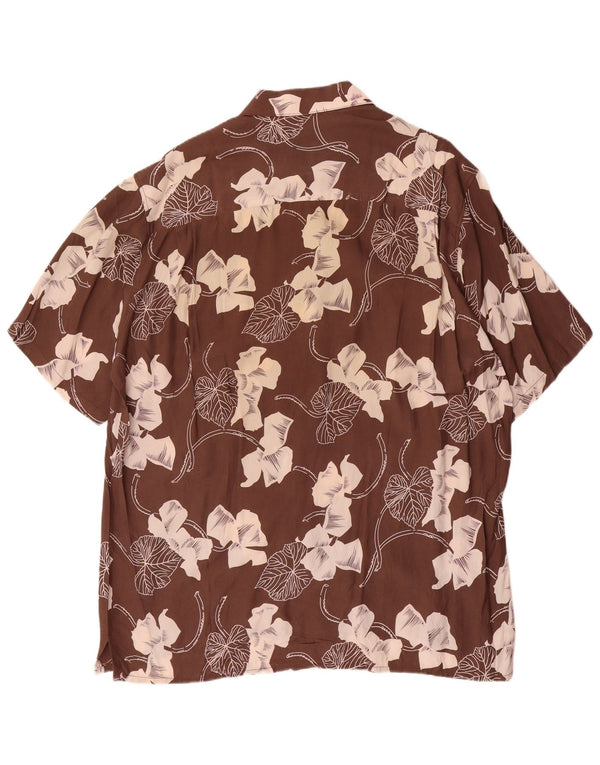 Cămașă Vintage pentru bărbați cu mânecă scurtă XL maro viscoză florală