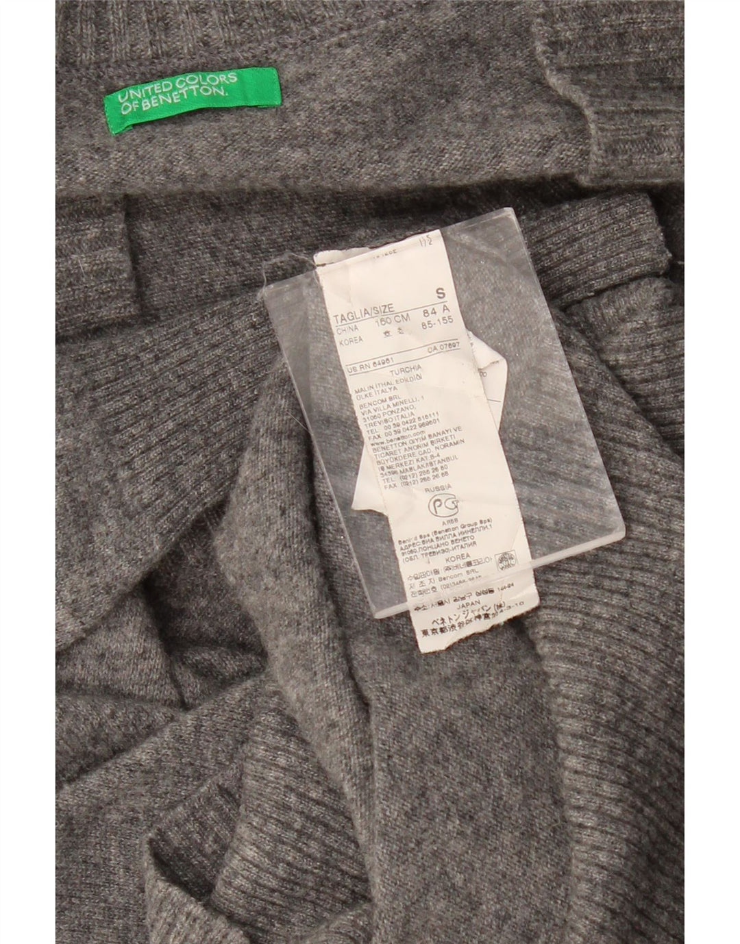 BENETTON Pulover oversized cu paragate cu decolteu în V pentru femei UK 10 Small Gri