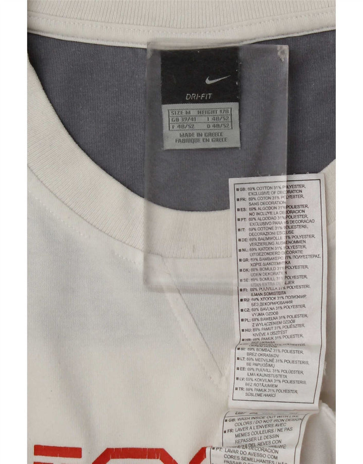 Top grafic Nike cu mânecă lungă pentru bărbați UK 39/41, bumbac alb mediu