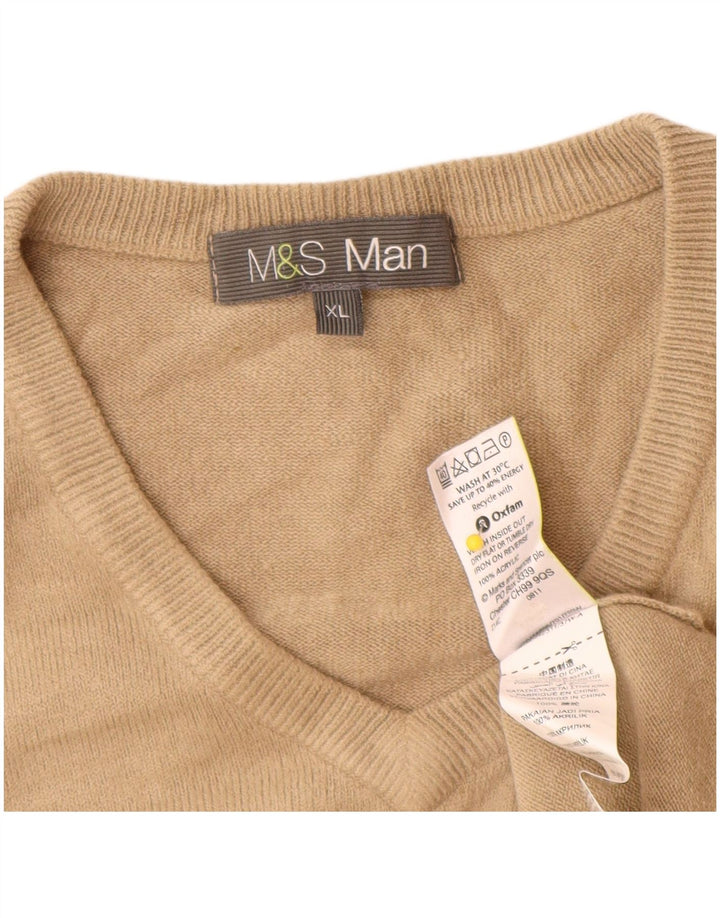 Pulover pentru bărbați Marks & Spencer, cu decolteu în V, XL, bej acrilic