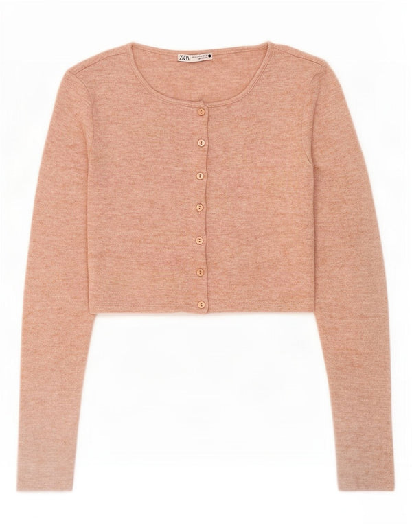 Top cardigan pentru femei Zara UK 12 Medium Bej cu pete