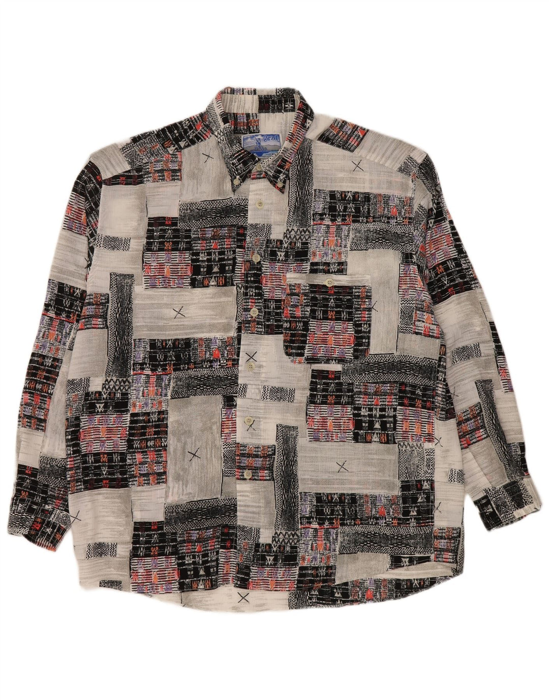 VINTAGE Mens Shirt XL Multicoloured Patchwork Viscose