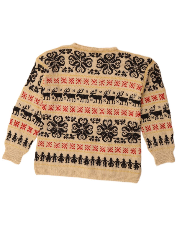 Pulover vintage pentru femei cu decolteu rotund UK 18 XL Bej Fair Isle