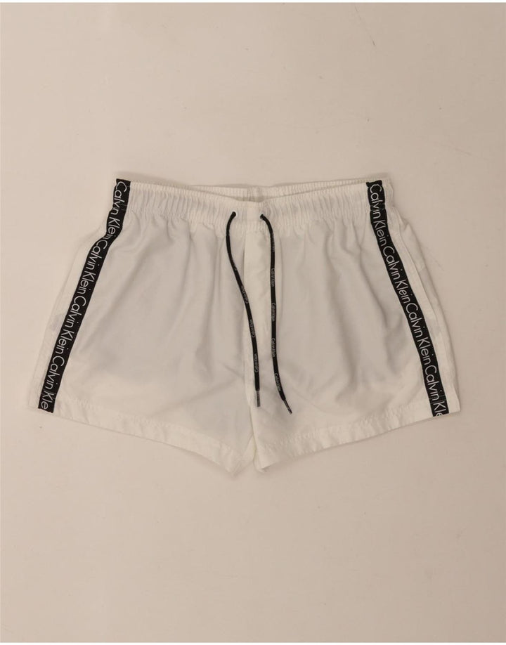 Pantaloni scurți de înot grafic Calvin Klein pentru bărbați, alb mediu, bloc de culoare